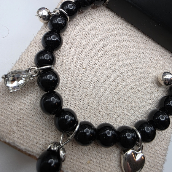 Paparazzi Black Bead Bracelet with Silver Charms (562) - Picture 2 of 2